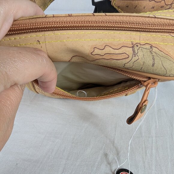 Allen Edward World Map Leather Fanny Pack Belt Bag Tan Beige Travel Vacation NEW - Picture 5 of 7